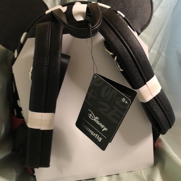 Loungefly Disney Minnie Mouse White & Black Polka Dot Faux Leather Mini Backpack - Picture 4 of 4